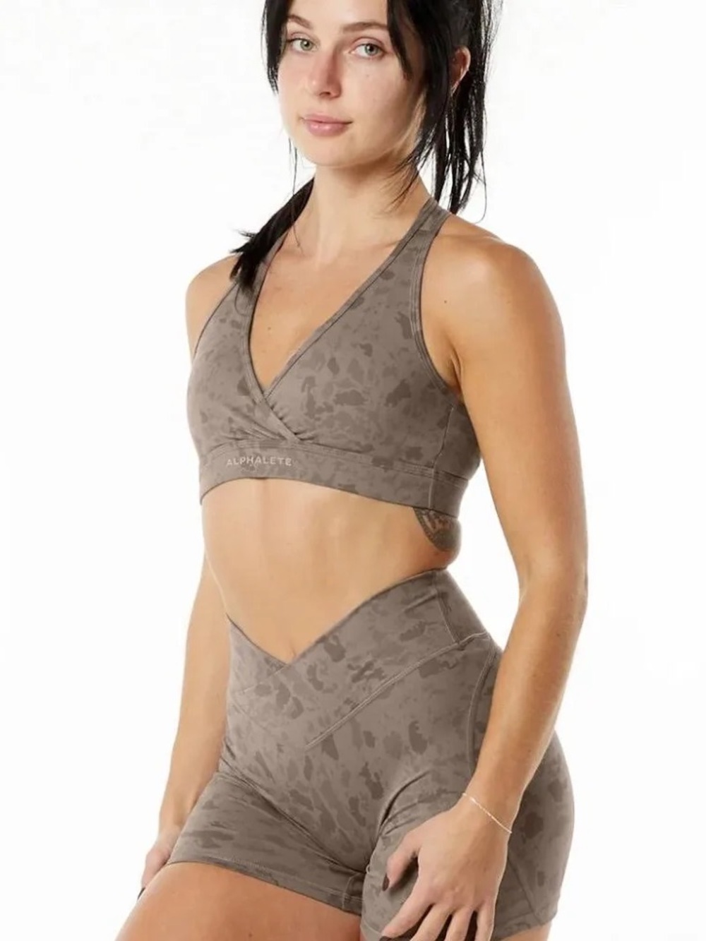 Alphalete Surface Wrap Bra Pebble Print Mocha Sz S NWT